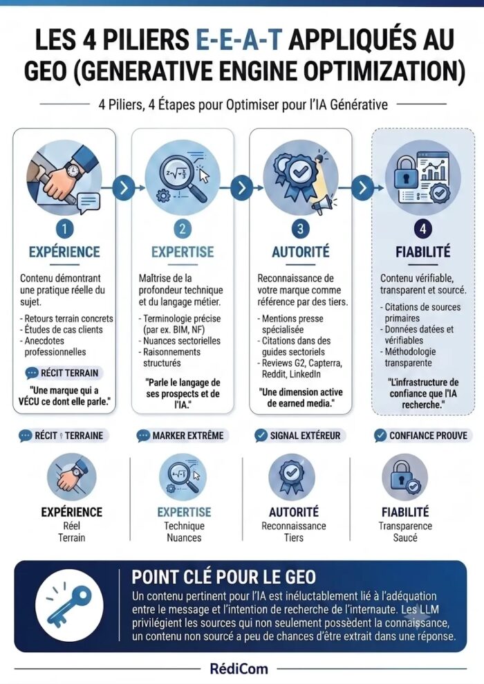 Infographie 4 piliers EEAT GEO