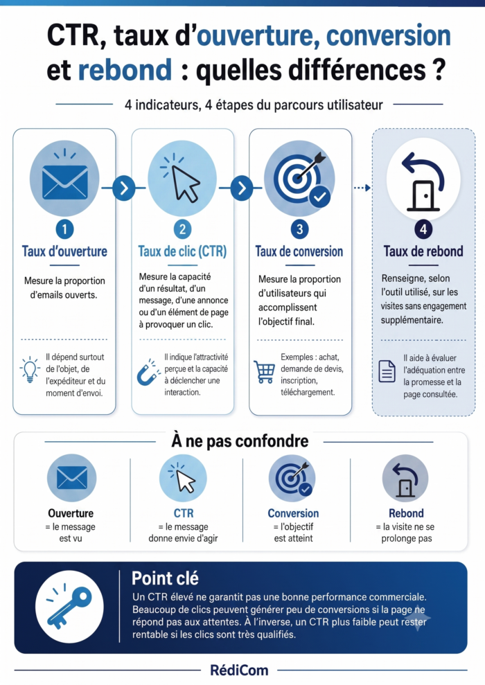 infographieIndicateurs CTR Taux d'ouverture et taux de rebond